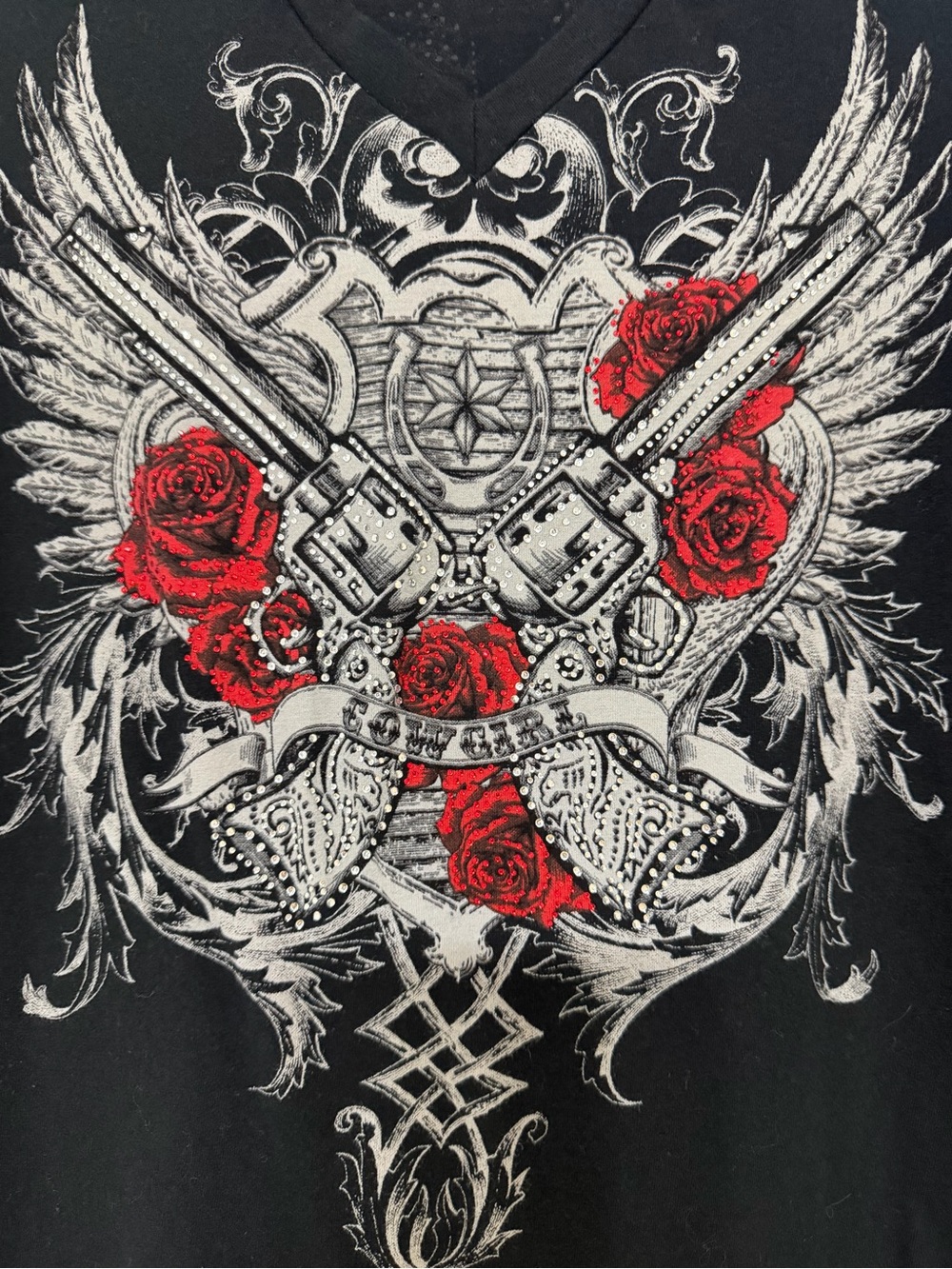 Katydid Cowgirl Black Lace-Sleeve V-Neck Top with Red Rose Graphic - Women’s 2XL - Picture 11 of 12